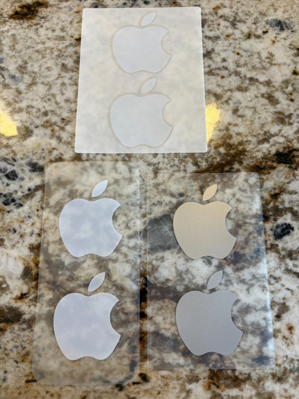 Set of 6 Apple Logo Stickers, White Grey/Silver